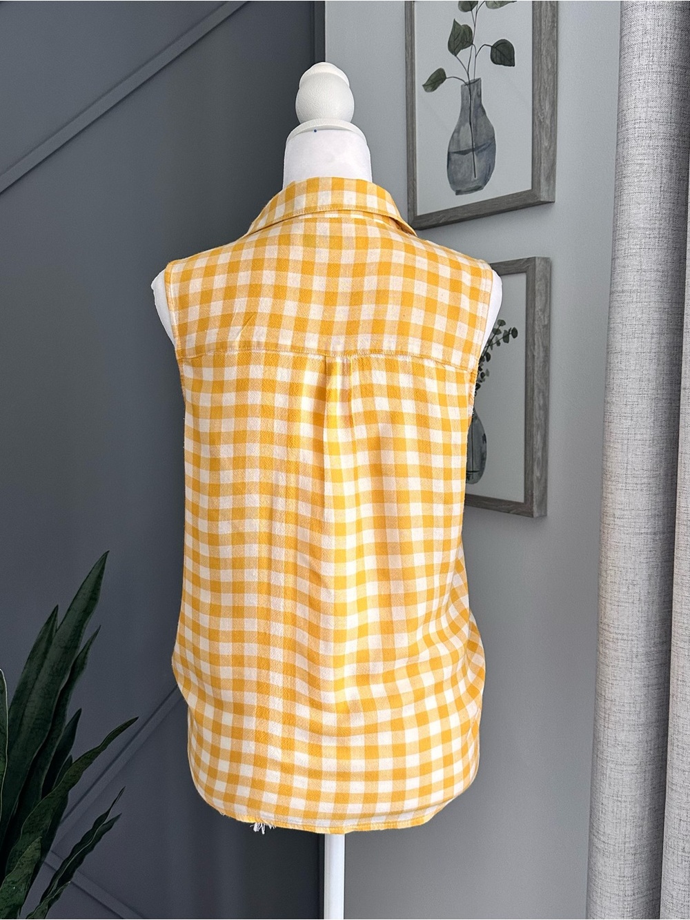 Harper Yellow and White Gingham Tie-Front Sleeveless Blouse - Picture 5 of 7